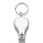 Iron Nail Clippers and Bottle Opener, with Flat Round Cabochon Settings, Iron Split Key Rings