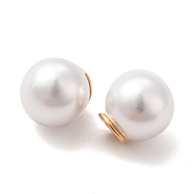 Brass Ear Nuts, with Plastic Imitation Pearls, Long-Lasting Plated, Cadmium Free & Lead Free, Round