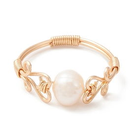 Natural Pearl Finger Ring, Brass Wire Wrap Jewelry for Women