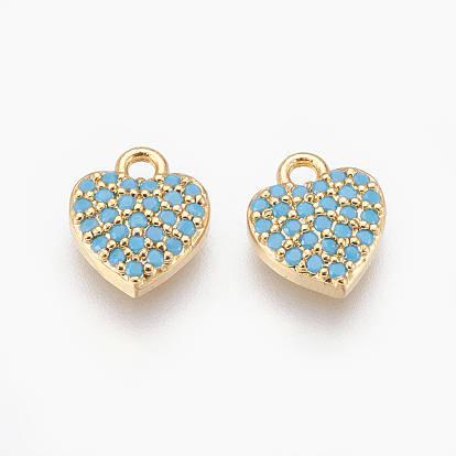 Brass Micro Pave Cubic Zirconia Charms, Heart, Sky Blue