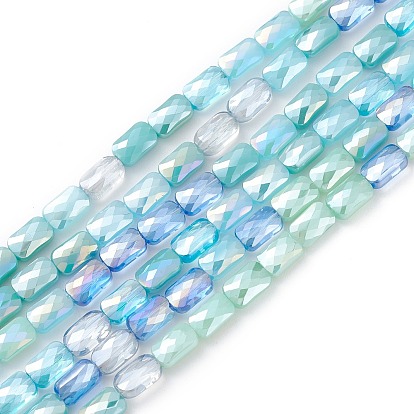 Brins de perles de verre de galvanoplastie de couleur dégradée, de couleur plaquée ab , facette, rectangle