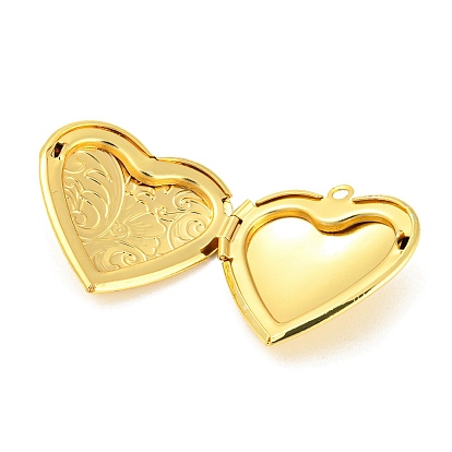Brass Locket Pendants, Photo Frame Pendants for Necklaces, Cadmium Free & Lead Free, Heart with Flower Charm