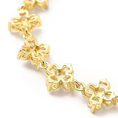 Bracelet chaîne à maillons de trèfle en zircone cubique transparente, bijoux en laiton de placage de rack pour les femmes, sans plomb et sans cadmium, plaqué longue durée