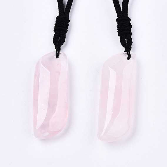Естественно розового кварца кулон ожерелье, со шнурками из полиэстера случайного цвета, прямоугольные