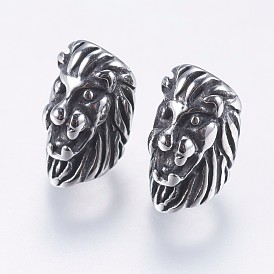 304 Stainless Steel European Beads, Large Hole Beads, Lion Head