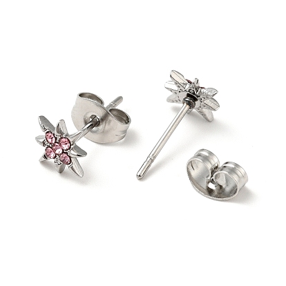 Aretes de flor de diamantes de imitación con 316 pasadores de acero inoxidable quirúrgico, 304 joyas de acero inoxidable para mujer