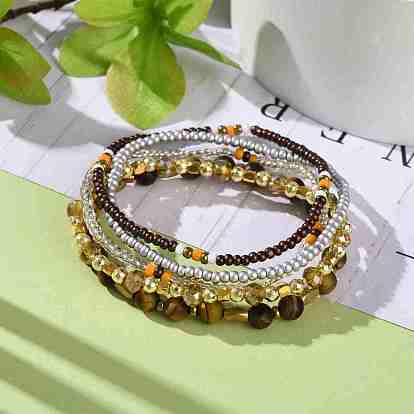 Ensemble de bracelets extensibles avec pierres précieuses et hématite synthétique et perles de verre, bracelets empilables pour femmes filles
