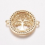 Brass Micro Pave Cubic Zirconia Links, Flat Round with Tree of Life