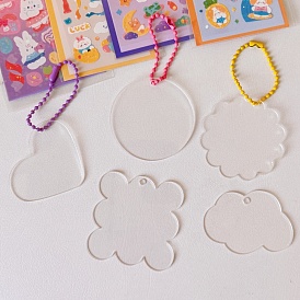 Прозрачные акриловые заготовки для ключей, с пластиковыми шариковыми цепями, плоский круглый и цветок и квадрат и сердце и облако