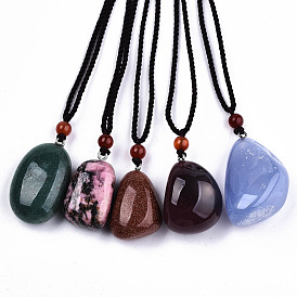 Natural & Synthetic Gemstone Pendant Necklaces, Slider Necklaces, with Random Color Polyester Cords, Nuggets