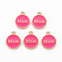 Alloy Enamel Charms, Cadmium Free & Lead Free, Light Gold, Flat Round with Mom