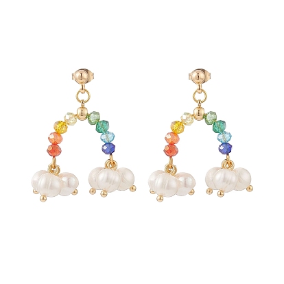 Boucles d'oreilles pendantes arc-en-ciel et nuage en perles naturelles et perles de verre, boucles d'oreilles pendantes en laiton pour femmes