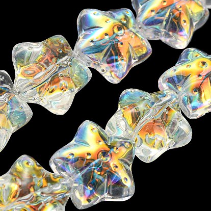 Hebras de cuentas de vidrio transparente electrochapadas chapadas en color ab, estrella de mar