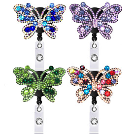 Rhinestone Butterfly Retractable Badge Reel, ID Card Badge Holder with Iron Alligator Clips, for Nurses Students Teachers