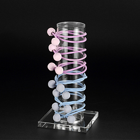 Detachable Style Transparent Acrylic Hair Ring Display Stands, Scrunchie Holders, with Square Base