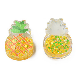Printed Transparent Epoxy Resin Cabochons, with Paillettes, Pineapple
