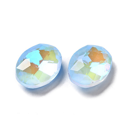Cabujones de diamantes de imitación de vidrio de estilo moca fluorescente, espalda plana, oval