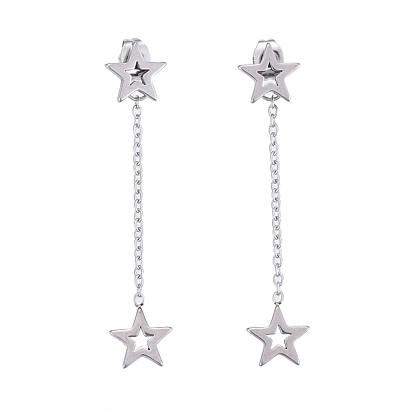 304 Stainless Steel Chain Tassel Earrings, with Ear Nuts, Star