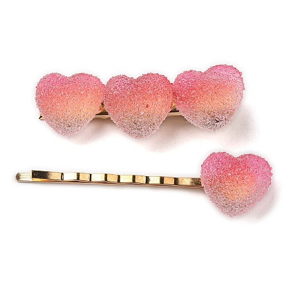 Gradient Heart Resin & Iron Clips Sets, Alligator Hair Clips & Hair Bobby Pins, Hair Accessories for Girls Women