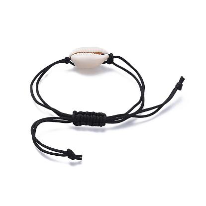 Adjustable Nylon Thread Braided Bead Bracelets, with Natural Cowrie Shell Beads