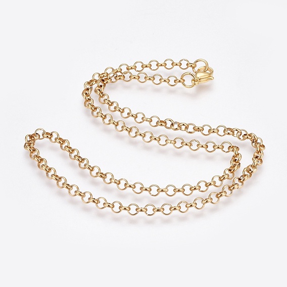 304 Stainless Steel Rolo Chain Necklaces, with 304 Stainless Steel Beads and Clasps