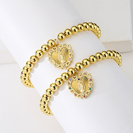 Модный женский браслет с медными бусинами и кулоном в форме сердца с золотым покрытием 18k и ювелирными изделиями из камня циркона с микроинкрустацией