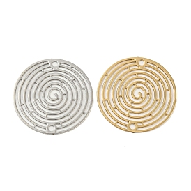 Rack Plating Brass Hollow Out Connector Charms, Long-Lasting Plated, Flat Round Maze Etched Metal Embellishments