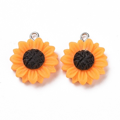 Opaque Resin Pendants, with Platinum Tone Iron Loops, Daisy Flower