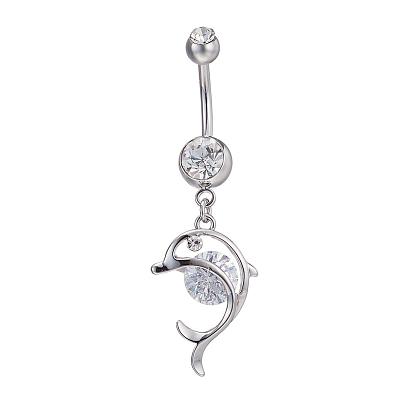 Piercing bijoux véritable platine plaqué laiton strass dauphin nombril anneau ventre anneaux, 51x16mm