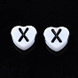 Perles acryliques opaques, cœur, blanc et noir