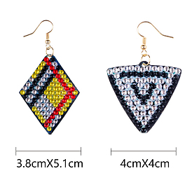 Boucles d'oreilles pendantes asymétriques bricolage faisant des kits de peinture au diamant, losange et triangle