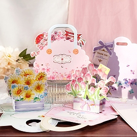3d tarjeta de agradecimiento de papel con flores emergentes para el día de la madre, Rectángulo