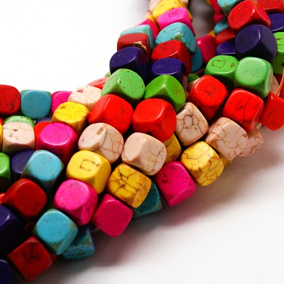 Cube Synthetic Turquoise Beads Strands, Dyed, 10x10x10mm, Hole: 1mm, about 450pcs/1000g