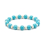 2pcs 2 style pierre de lave naturelle et turquoise synthétique ensemble de bracelets extensibles à perles rondes, bracelets en alliage de coquillages et d'étoiles de mer pour femmes