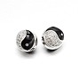 Brass Micro Pave Cubic Zirconia Round Beads, with Enamels, Lead Free & Cadmium Free & Nickel Free, Black & Clear, 11mm, Hole: 3mm