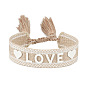 Bracelet cordon tressé motif mot amour en silicone avec pompons en polyester, bracelet plat réglable pour femme