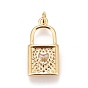 Brass Micro Pave Cubic Zirconia Pendants, Real 18K Gold Plated, Lead Free & Cadmium Free, Lock