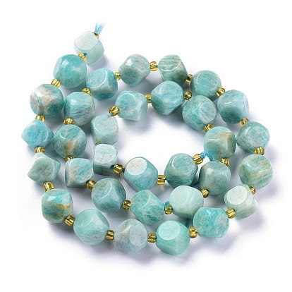 Natural Amazonite Beads Strands, with Seed Beads, Six Sided Celestial Dice