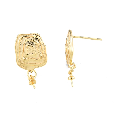 Brass Stud Earring Findings, with 925 Sterling Silver Pins, for Half Drilled Bead, Twist Rectangle