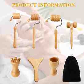 Wood Therapy Massage Tool Set, Including Gua Sha Board & Facial Rollers, Scraping Massage Tools