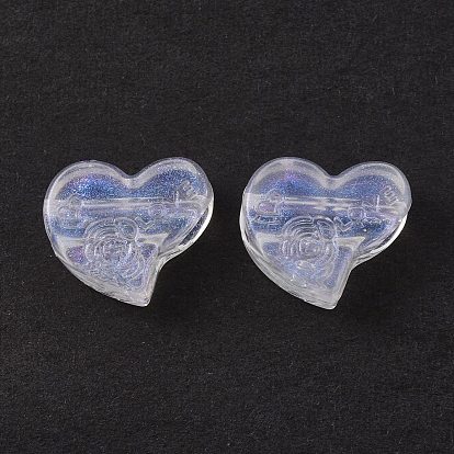 Perles acryliques transparentes, poudre de scintillement, coeur avec fleur et mot amour