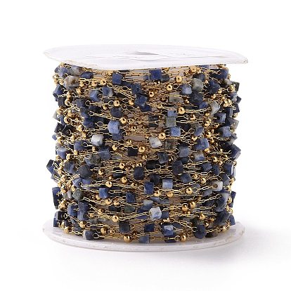 Cadenas de cuentas cuadradas de piedras preciosas naturales, con 304 fornituras de acero inoxidable de oro, sin soldar