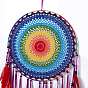 Native Style Iron Ring Woven Net/Web with Feather Wall Hanging Decoration, with Wooden Beads & Satin/Cotton Thread, for Home Offices Amulet Ornament