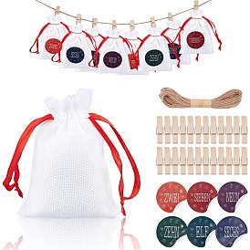 Наборы для изготовления рождественских подарочных пакетов своими руками, включая мешковины мешковины мешковины шнурка, наклейки с тегами слов, зажимы для дерева и джутовый шпагат