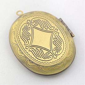 Spray Painted Brass Locket Pendant Cabochon Settings, Flat Oval