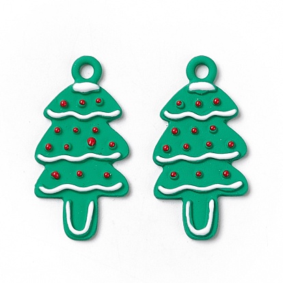 Spray Painted Alloy Enamel Pendants, Christmas Tree