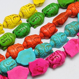 Synthetic Turquoise Beads Strands, Dyed, Buddha, 29x20x13mm, Hole: 1mm, about 90pcs/1000g