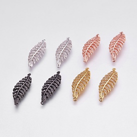 Brass Micro Pave Cubic Zirconia Links, Leaf