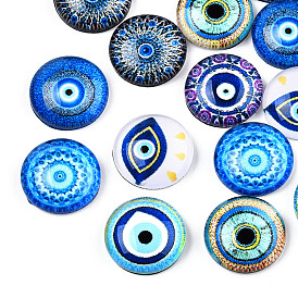 Flatback Glass Cabochons, Half Round/Dome with Evil Eye Pattern