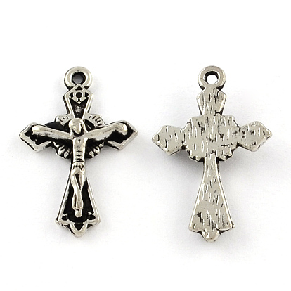 Tibetan Style Zinc Alloy Pendants, For Easter, Lead Free & Cadmium Free, Crucifix Cross, 23.3x15x3mm, Hole: 1mm, about 500pcs/500g
